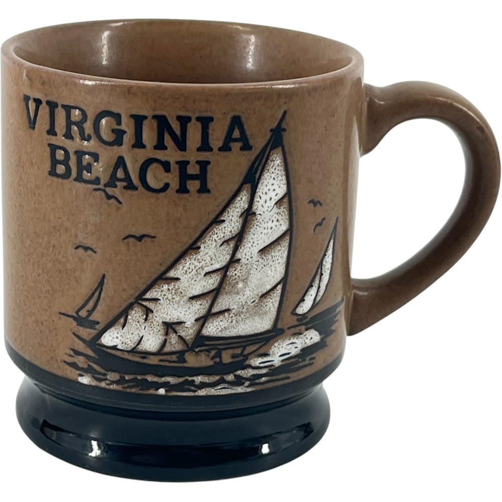 Vintage Virginia Beach Sailboat Coffee Mug Souvenir Two Tone Japan Stoneware
